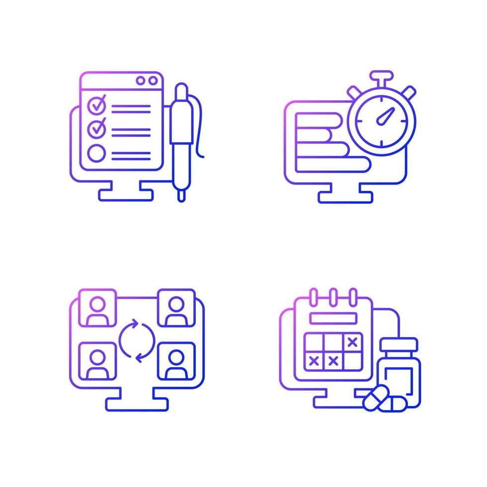Tracking for remote work gradient linear vector icons set