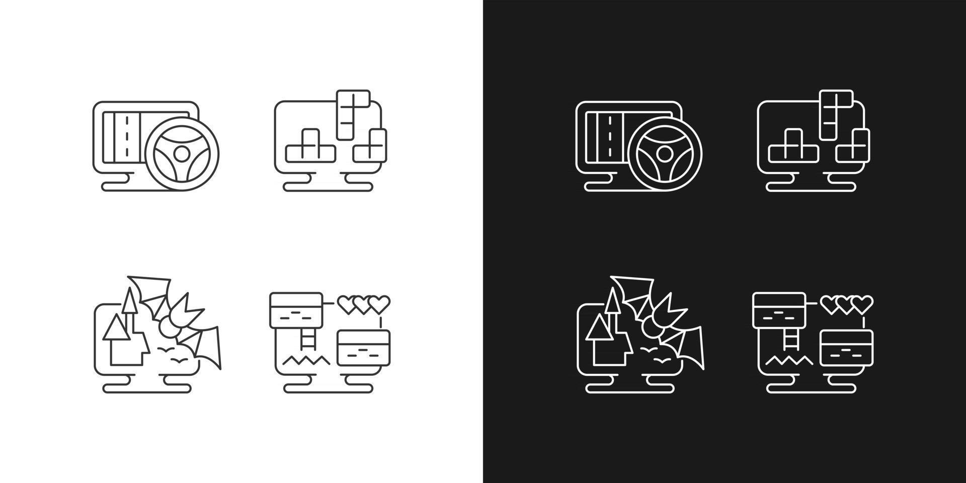 Life simulator games types linear icons set for dark and light mode vector