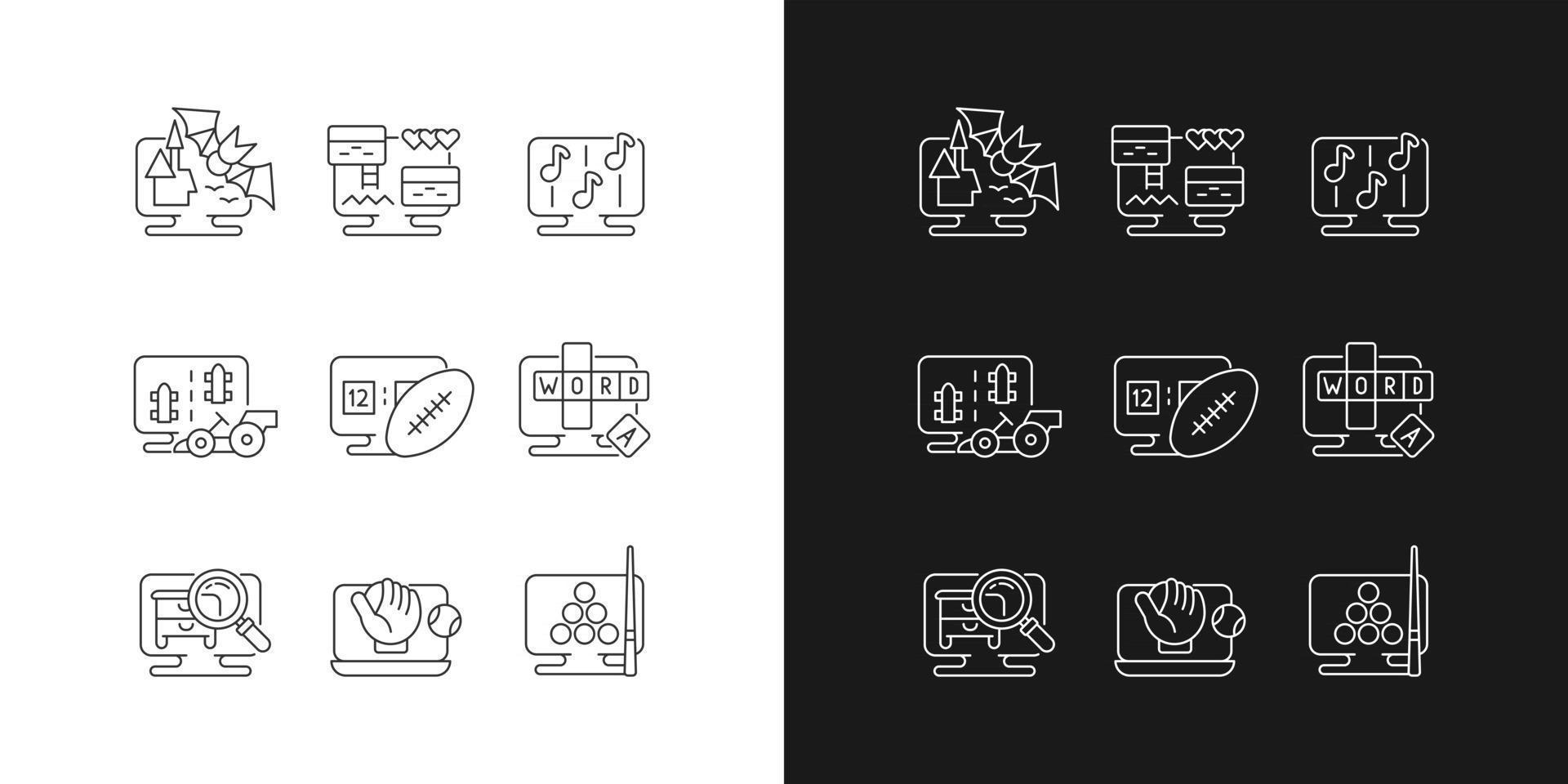 Online simulators linear icons set for dark and light mode vector