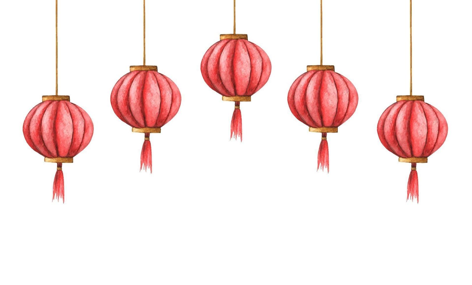 Watercolor illustration of the chinese lanterns. vector