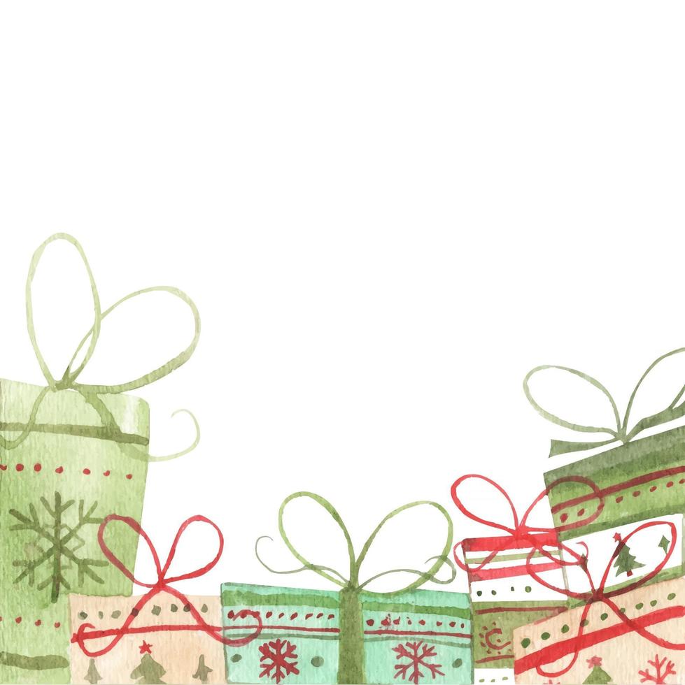 Watercolor illustration of Gift boxes. Christmas concept. vector