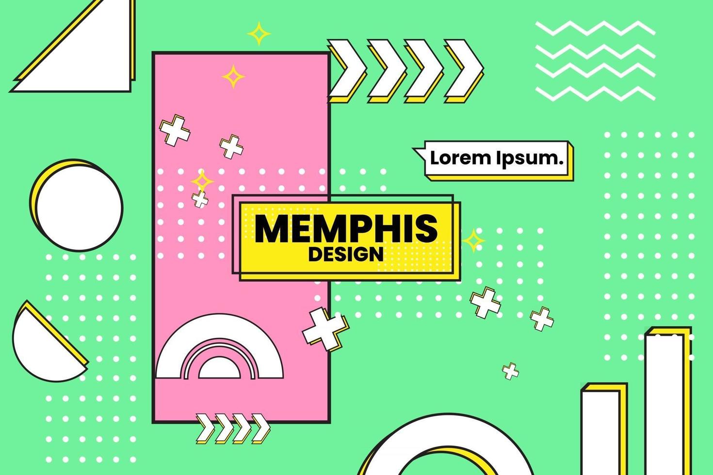 Vector illustration of memphis retro styled geometric shaped template.