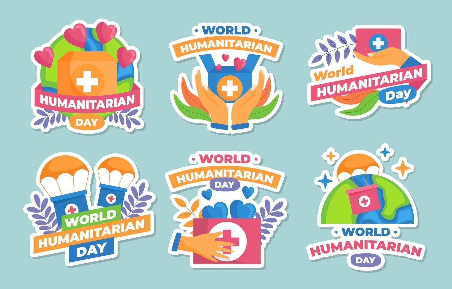 World Humanitarian Sticker Set vector