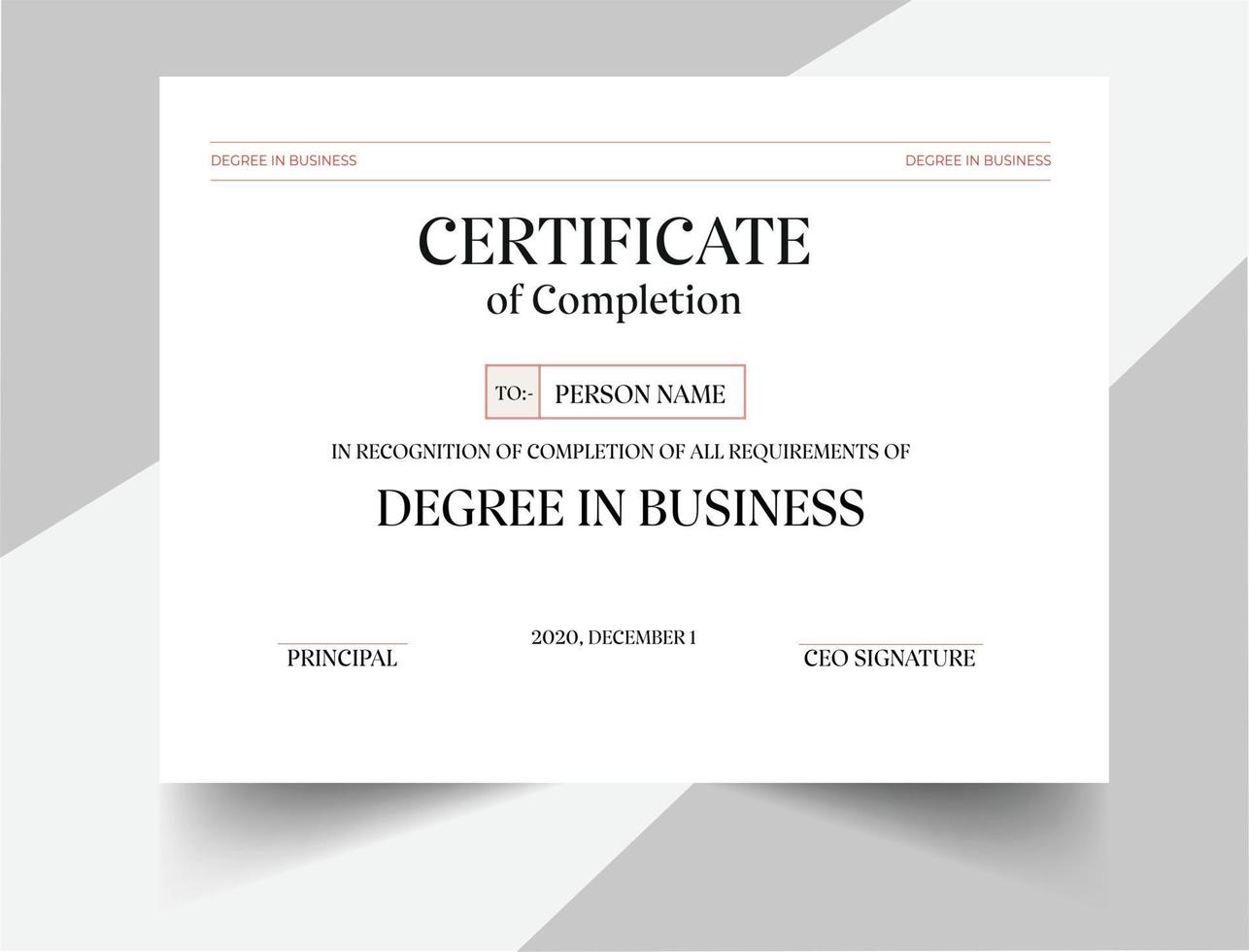 Degree in Business Certificate Design vector