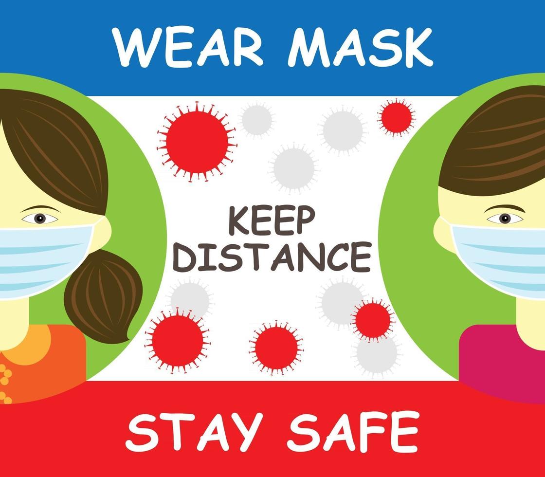 wear mask, keep distance and stay safe vector