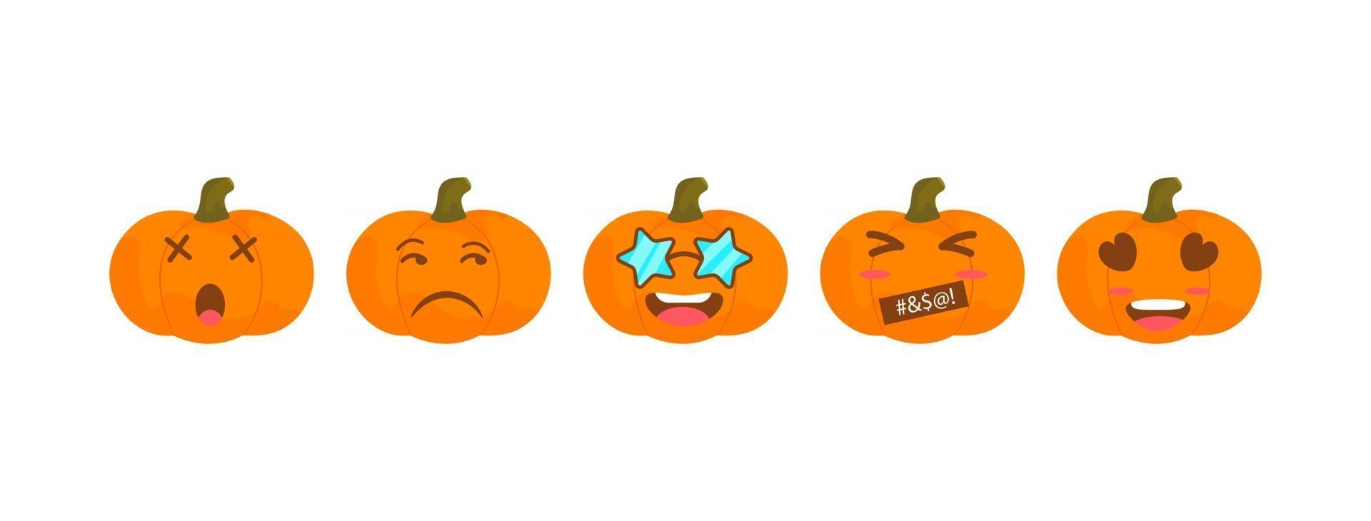 Vector emoji pumpkin halloween collection with different reactions.