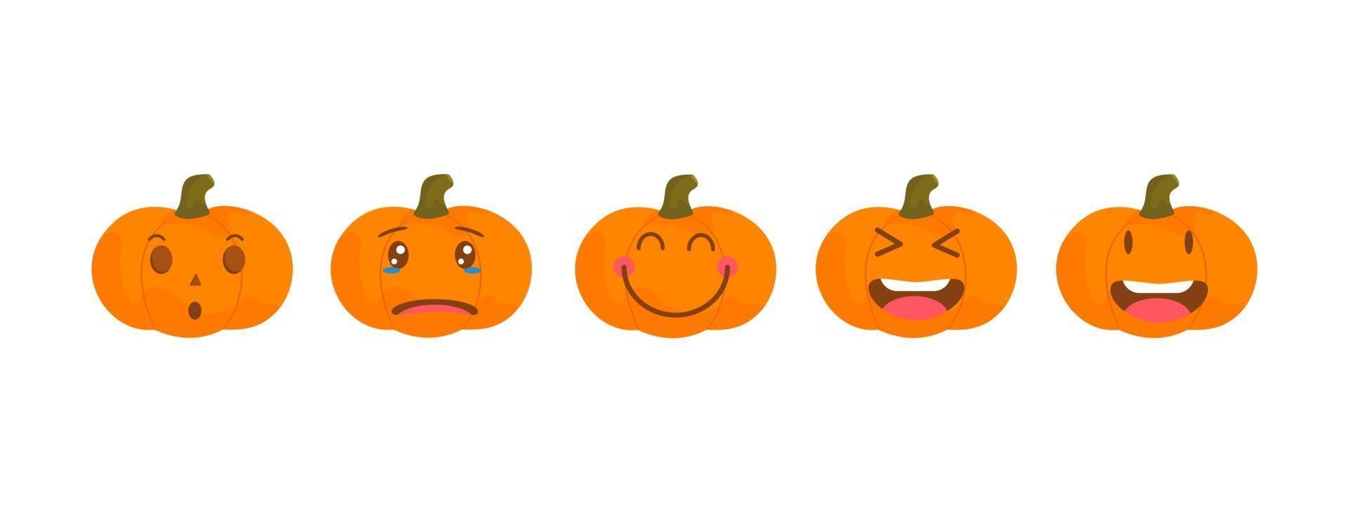 Vector emoji pumpkin halloween collection with different reactions.