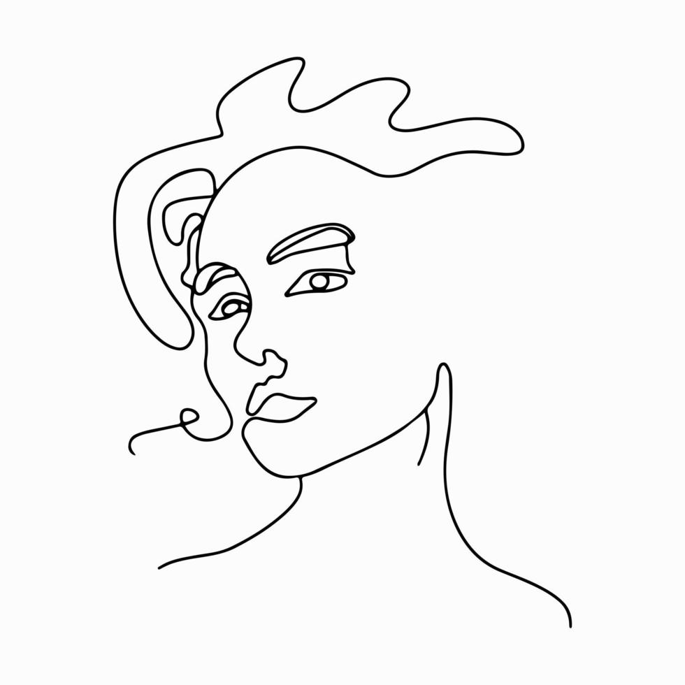 Continuous line drawing. Trendy abstract one line beauty woman head vector