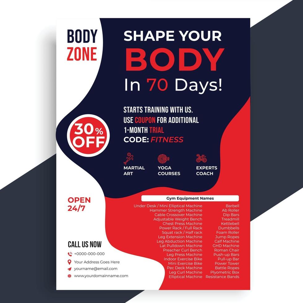 Fitness Flyer, Gym flyer design template, Health Fitness Flyer vector