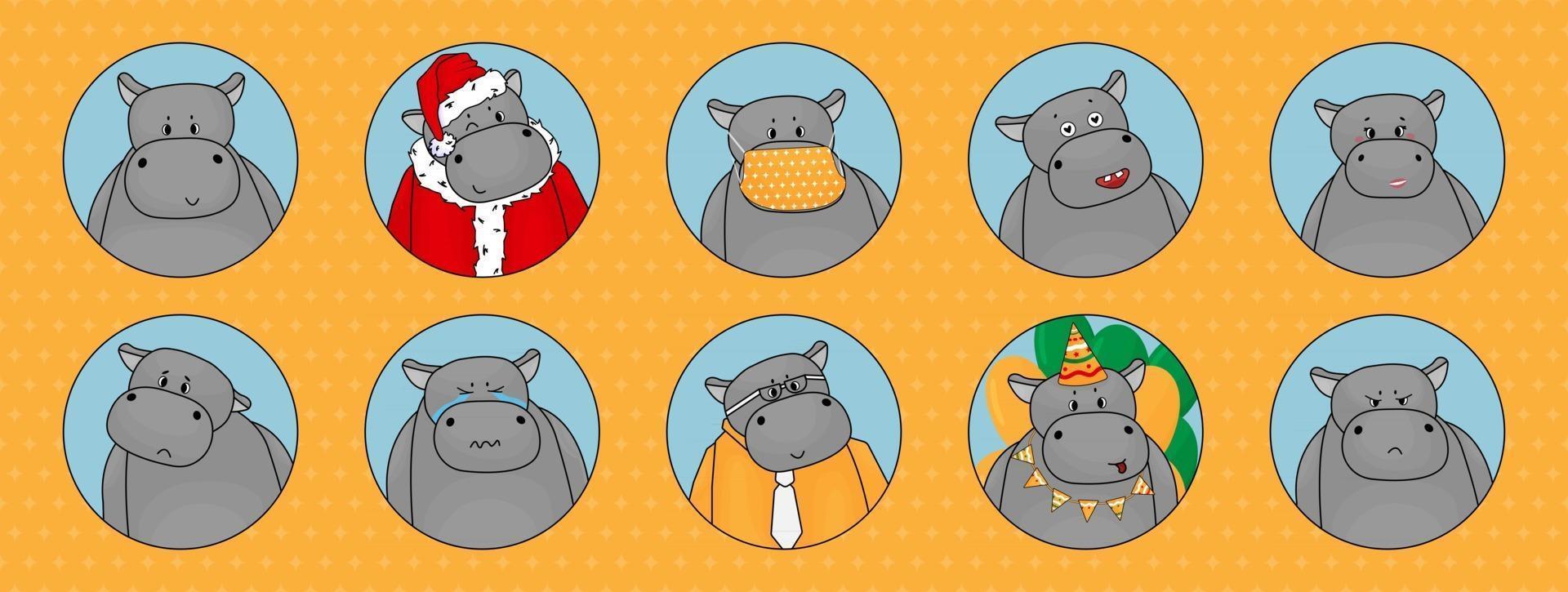 Different emotions of hippo vector