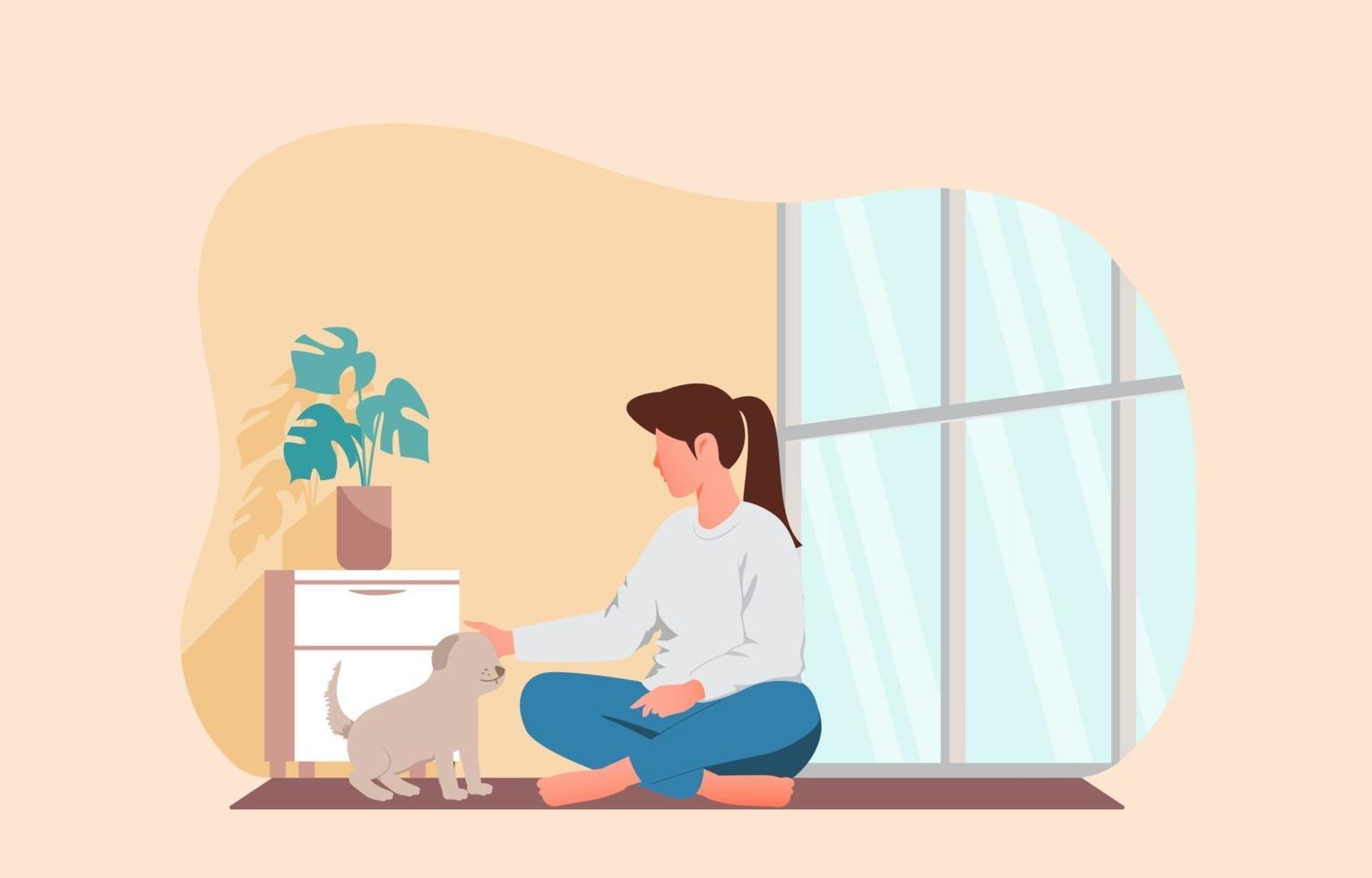 niña jugando con su mascota. ilustración vectorial vector