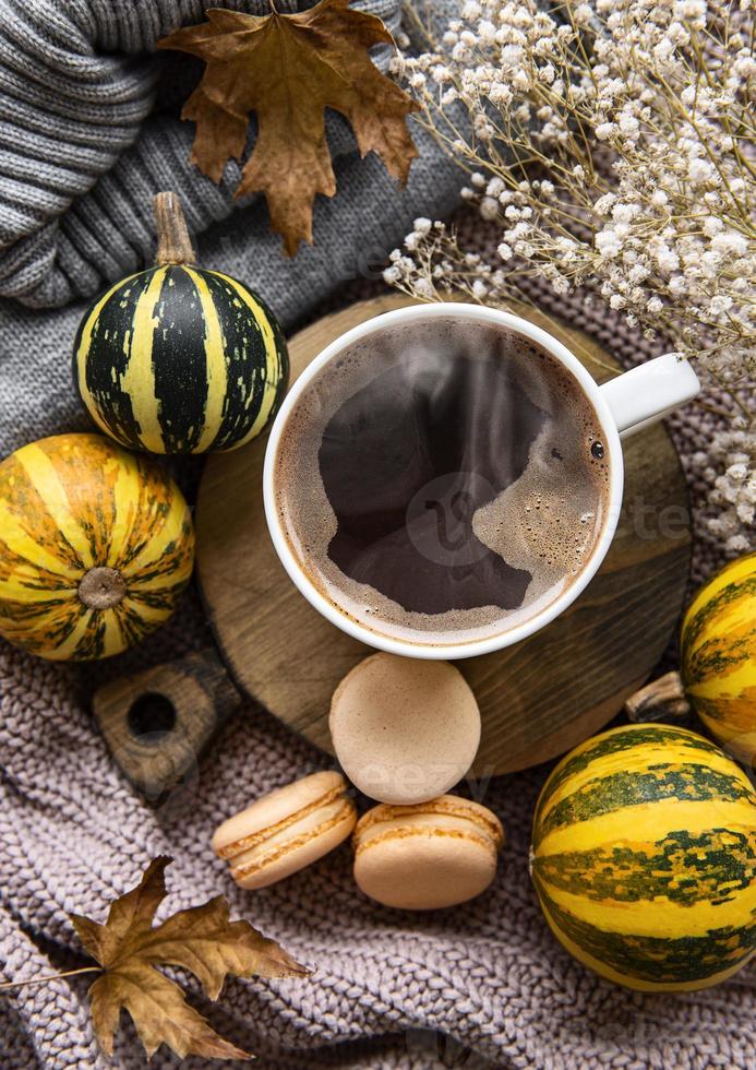 Beautiful and romantic autumn composition with  cup of coffee photo