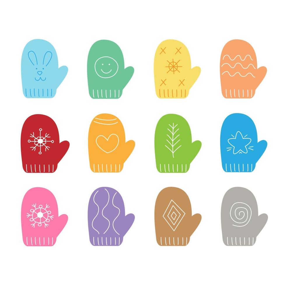 Set of colorful mittens. vector