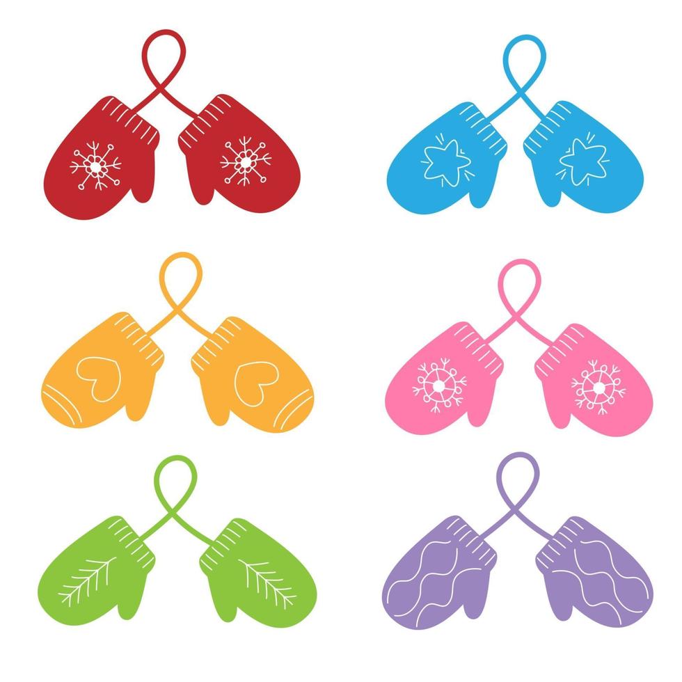 Set of cute colorful mittens. vector