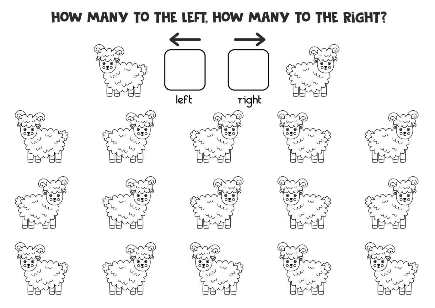 Left or right with black and white farm ram. vector