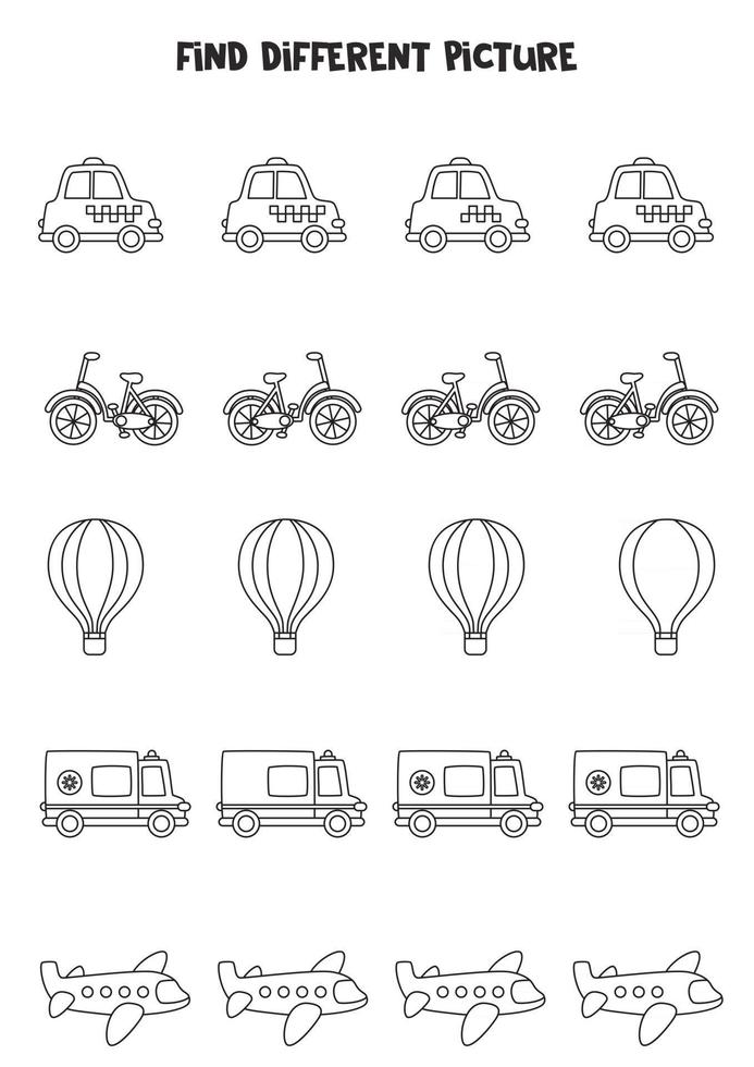 Find transport which is different from others. Black and white vector