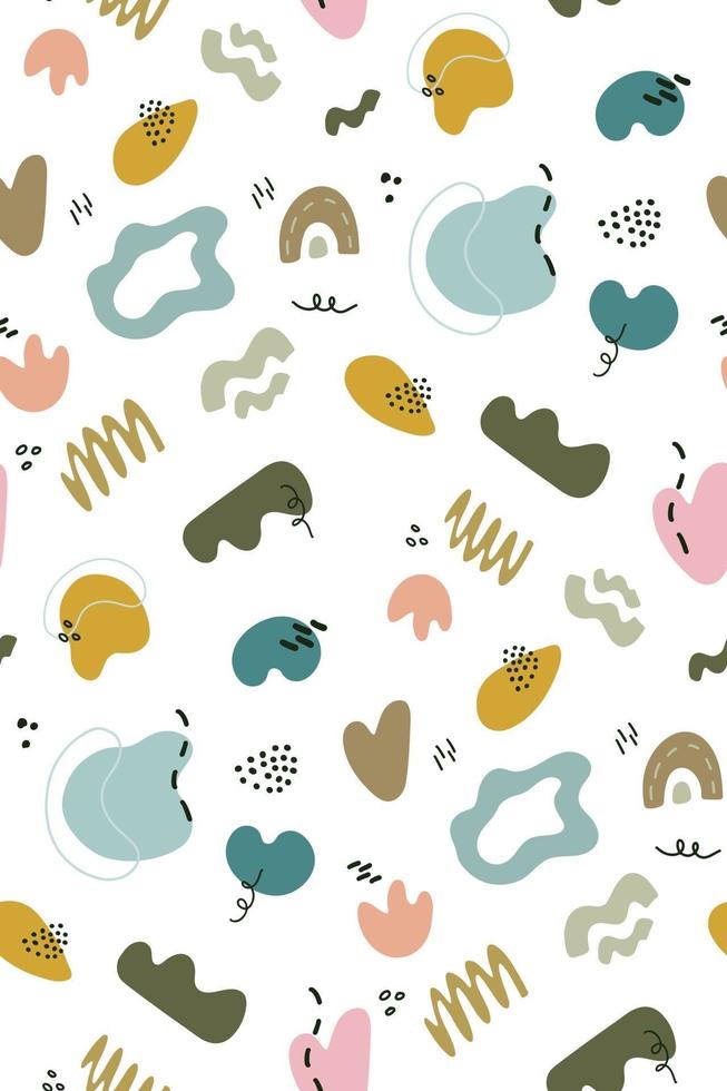 Cute abstract doodles seamless pattern with colorful organic shapes vector