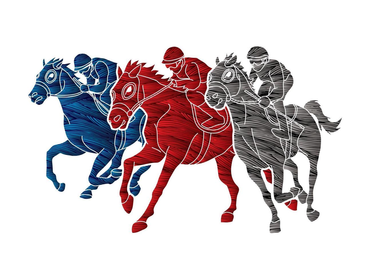 Group of Jockey Riding Horse Sport vector