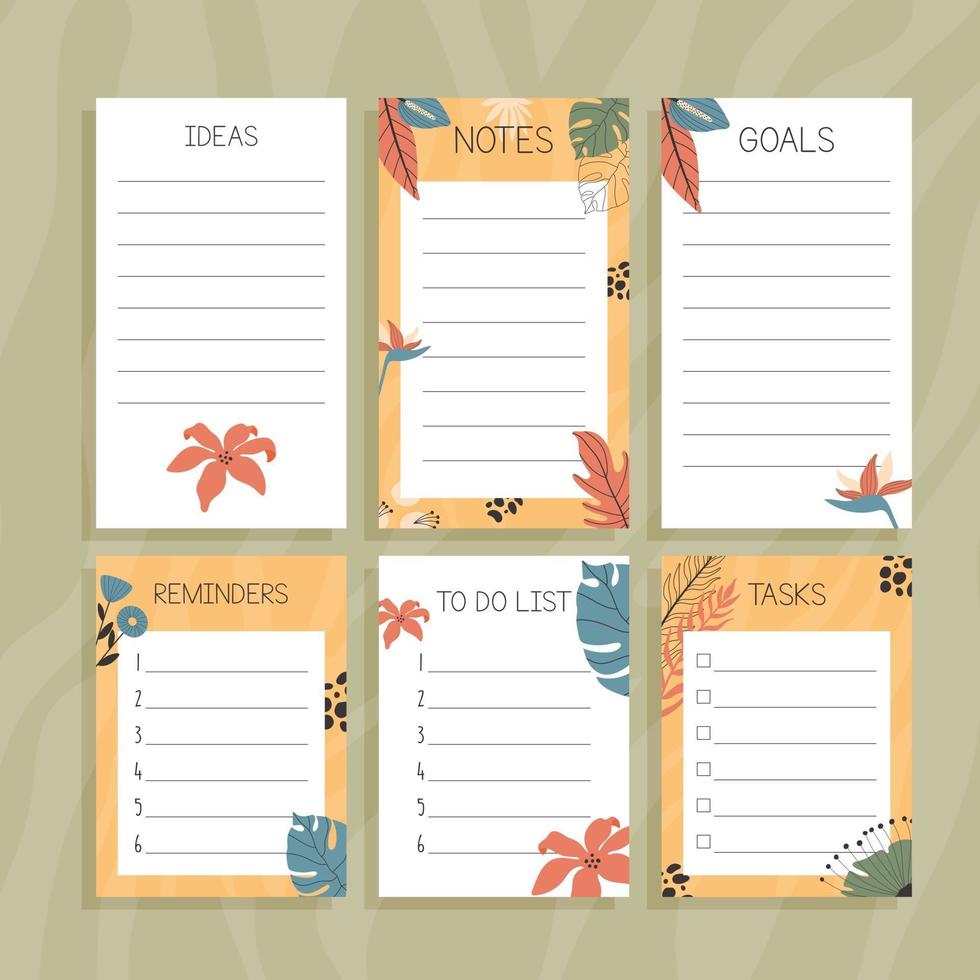 floral paper notes set vector