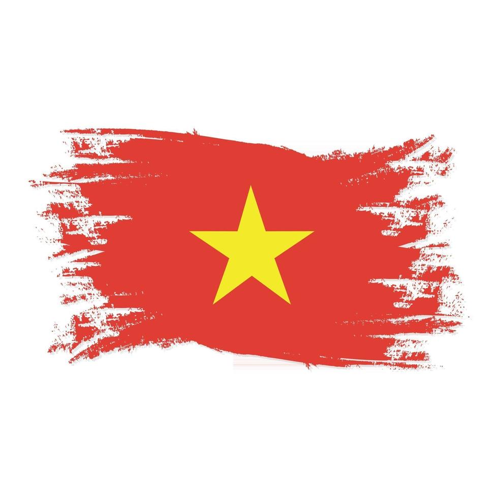 Bandera de Vietnam con ilustración de vector de diseño de estilo de pincel de acuarela