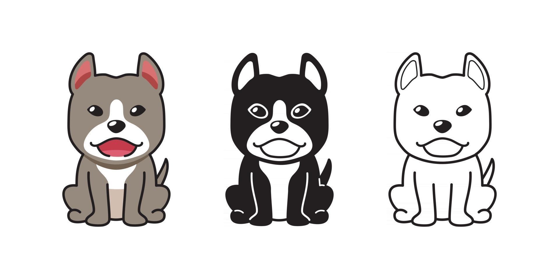 Vector cartoon set of pitbull terrier dog