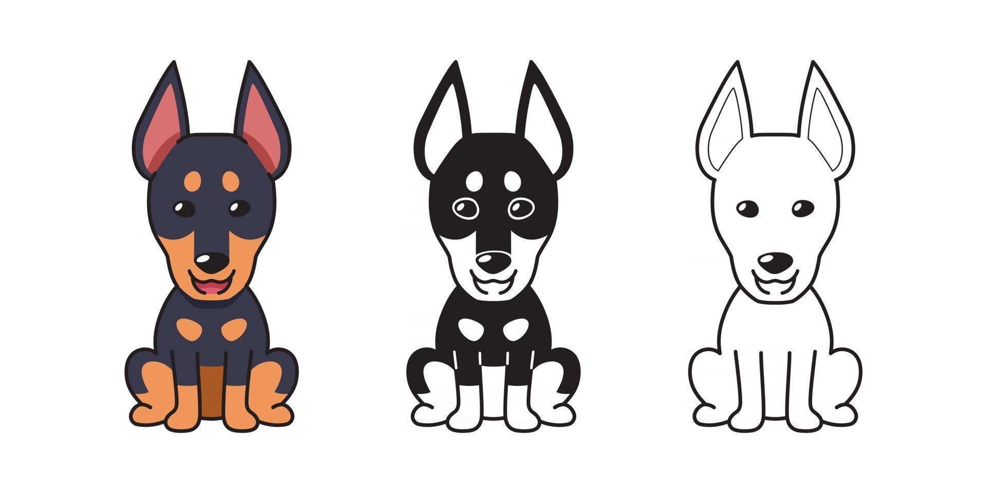 vector, caricatura, conjunto, de, dobermann, perro vector