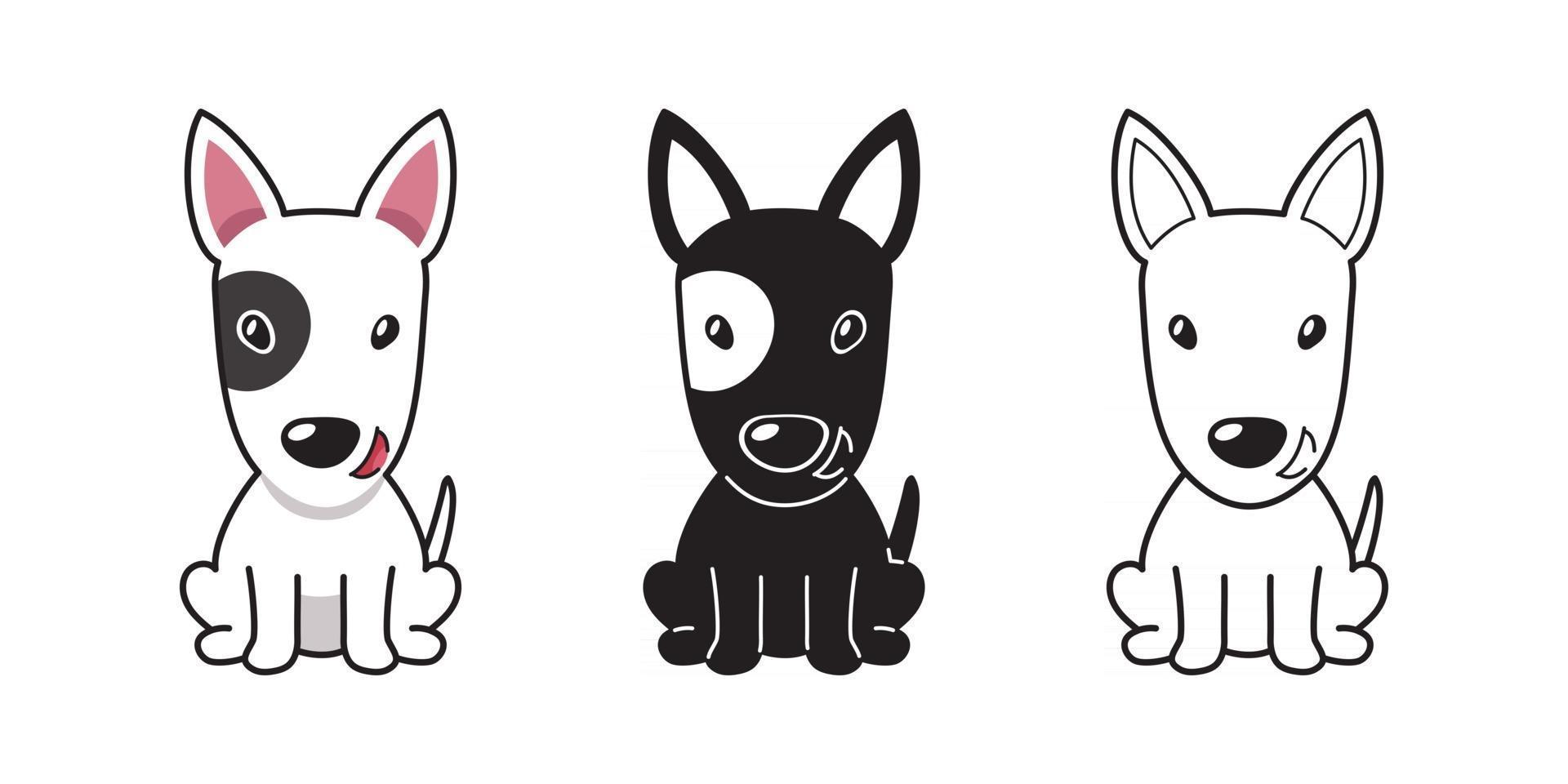 vector, caricatura, conjunto, de, bull terrier, perro vector