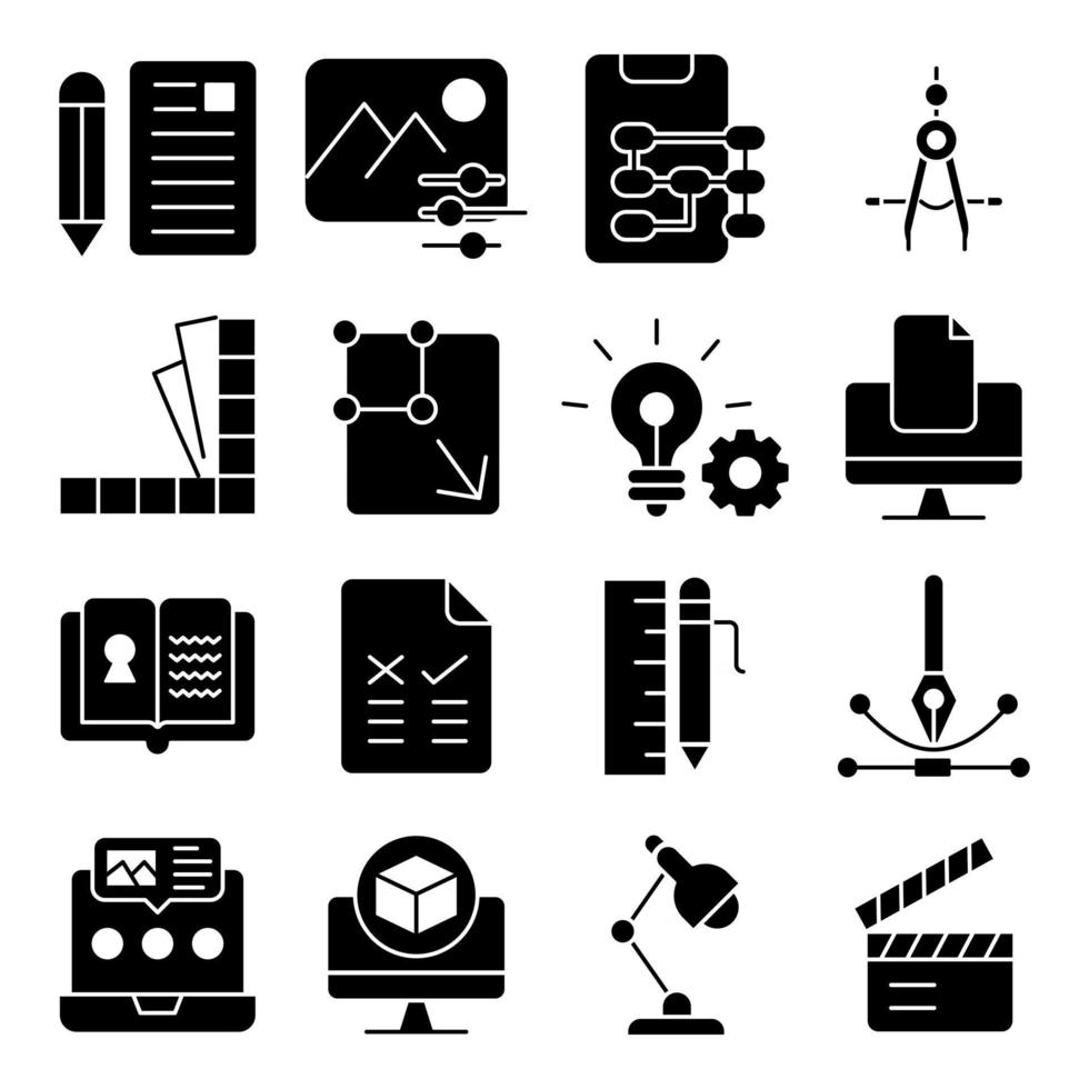 Pack of Photography and Document Solid Icons vector
