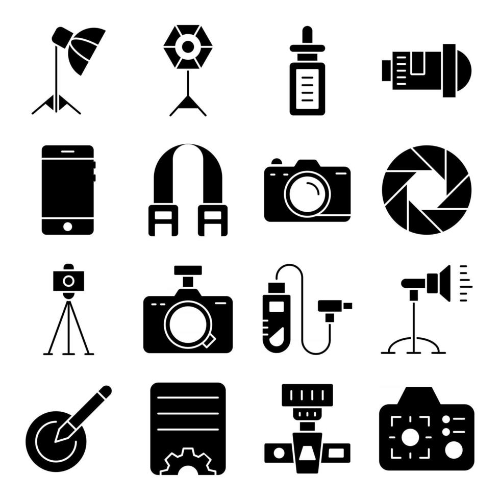 paquete de iconos de fotografía sólida vector