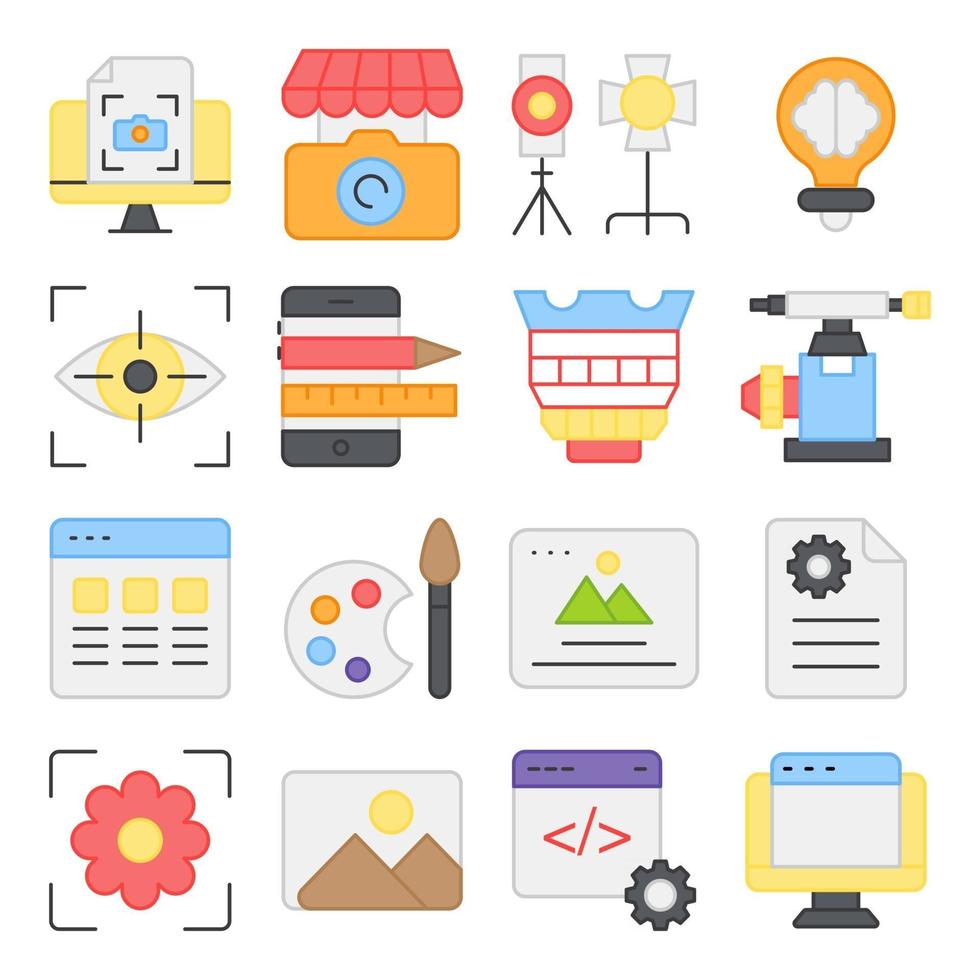 Pack of Photographic Instruments Flat Icons vector