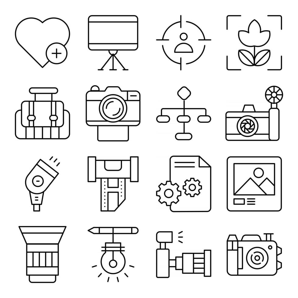 Pack of Photographic Equipment Linear Icons vector