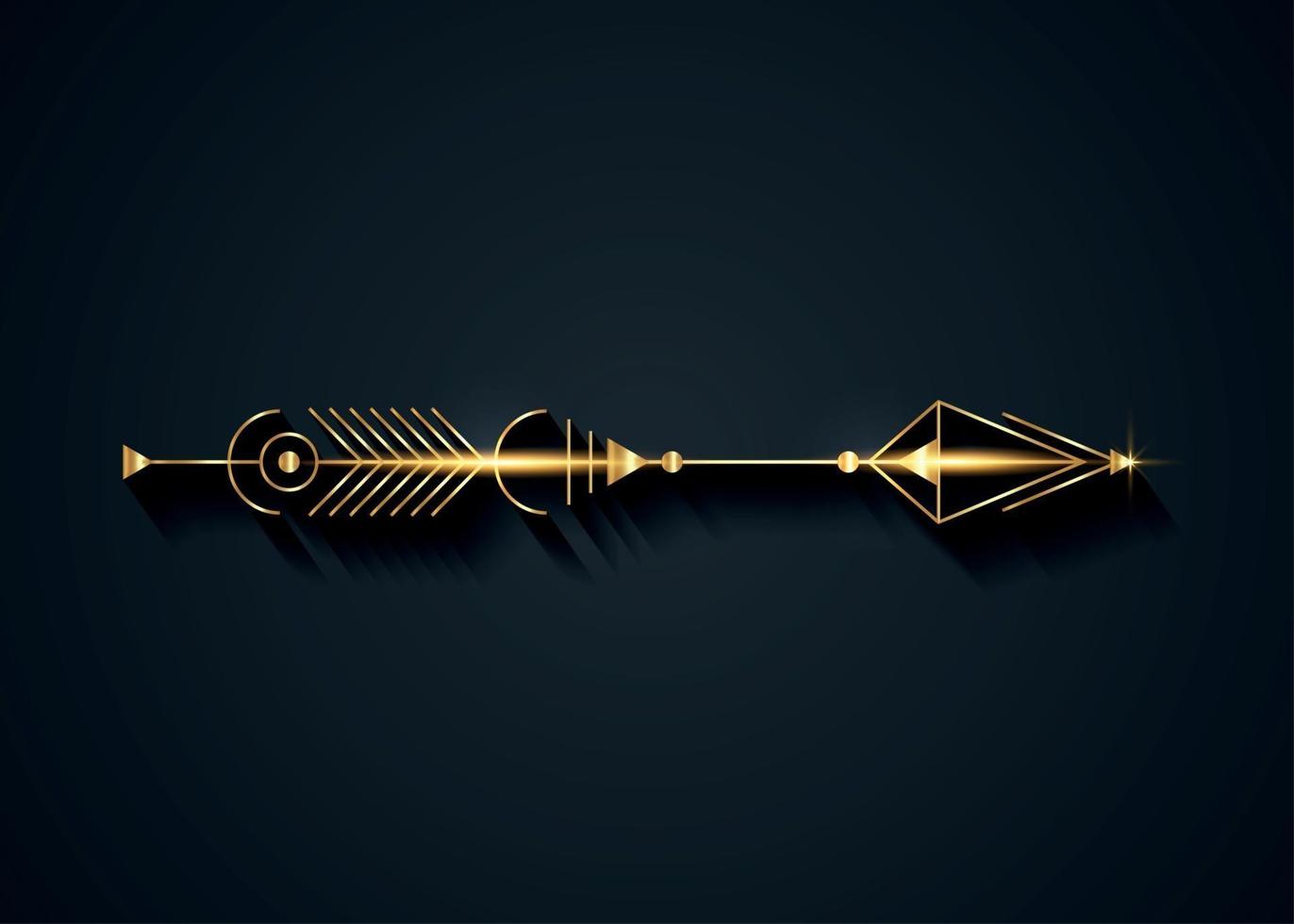 Gold arrow luxury design. Vector minimalism, sacred geometry totem