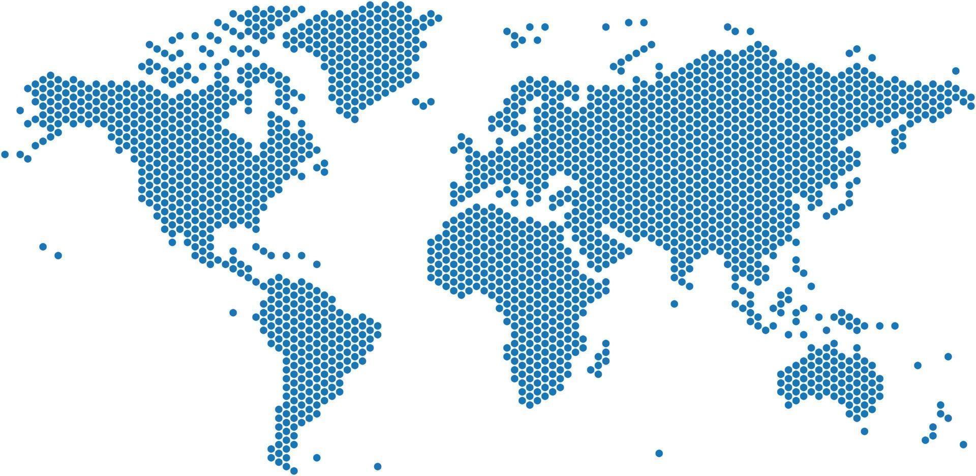 Mapa del mundo de puntos azules sobre fondo blanco. vector