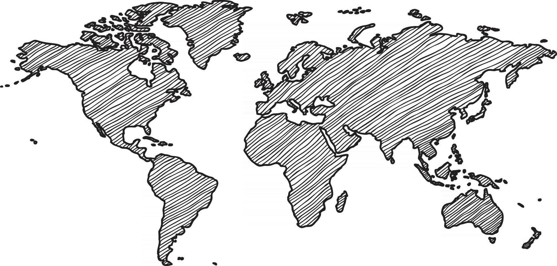 Bosquejo del mapa del mundo a mano alzada sobre fondo blanco. vector