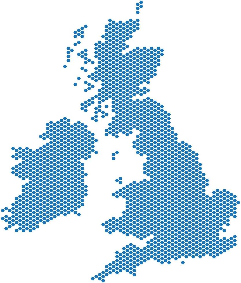Blue hexagon shape United Kingdom map on white background vector