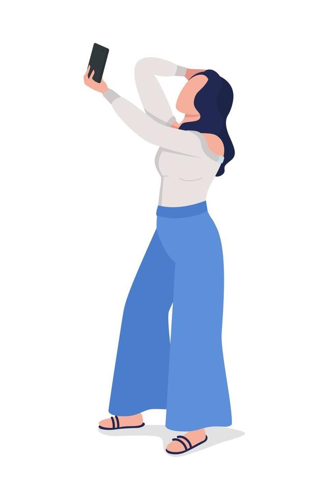 Girl taking picture semi flat color vector character