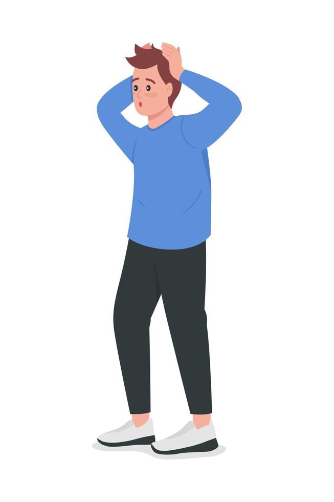 Surprised man semi flat color vector character.
