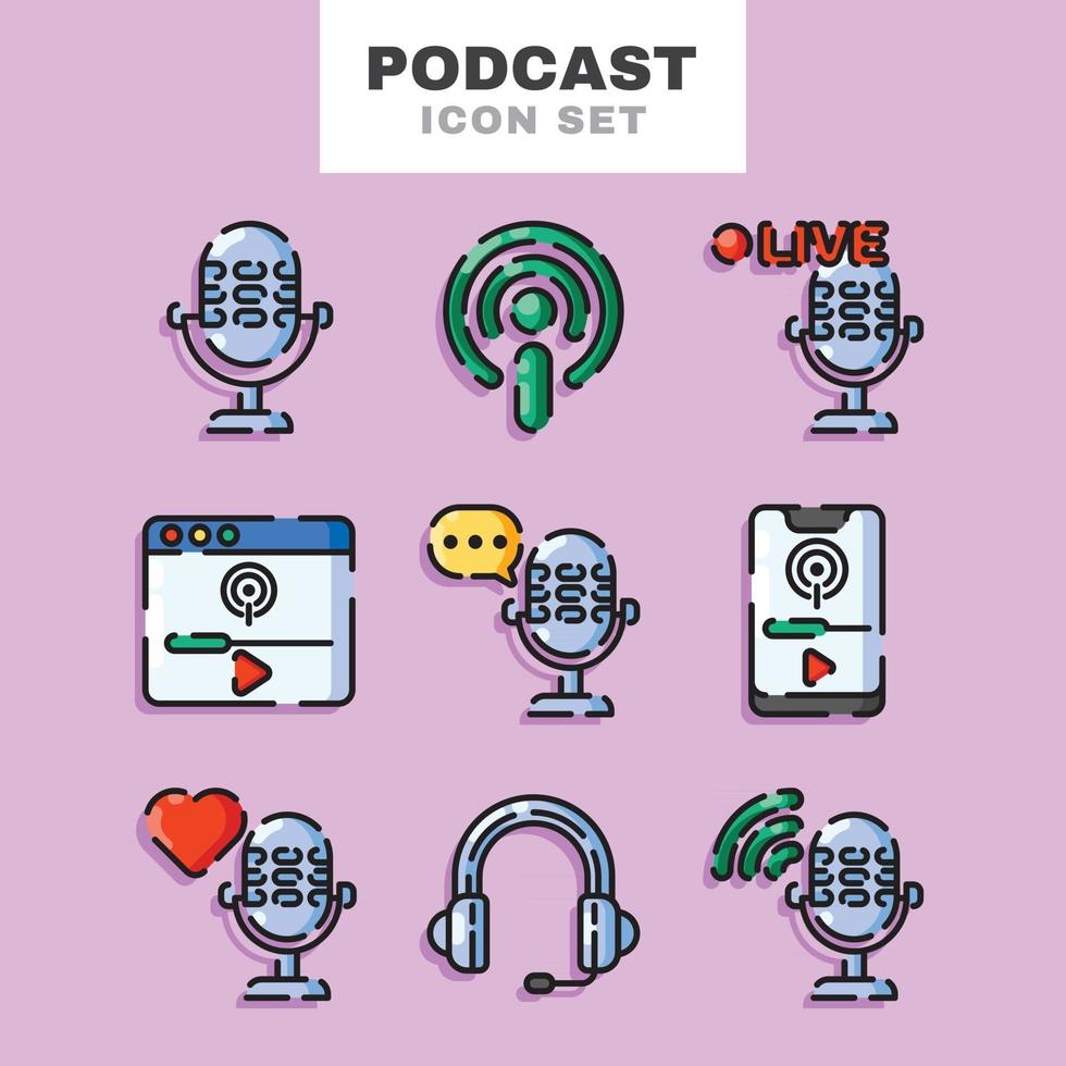 conjunto de iconos de podcast vector