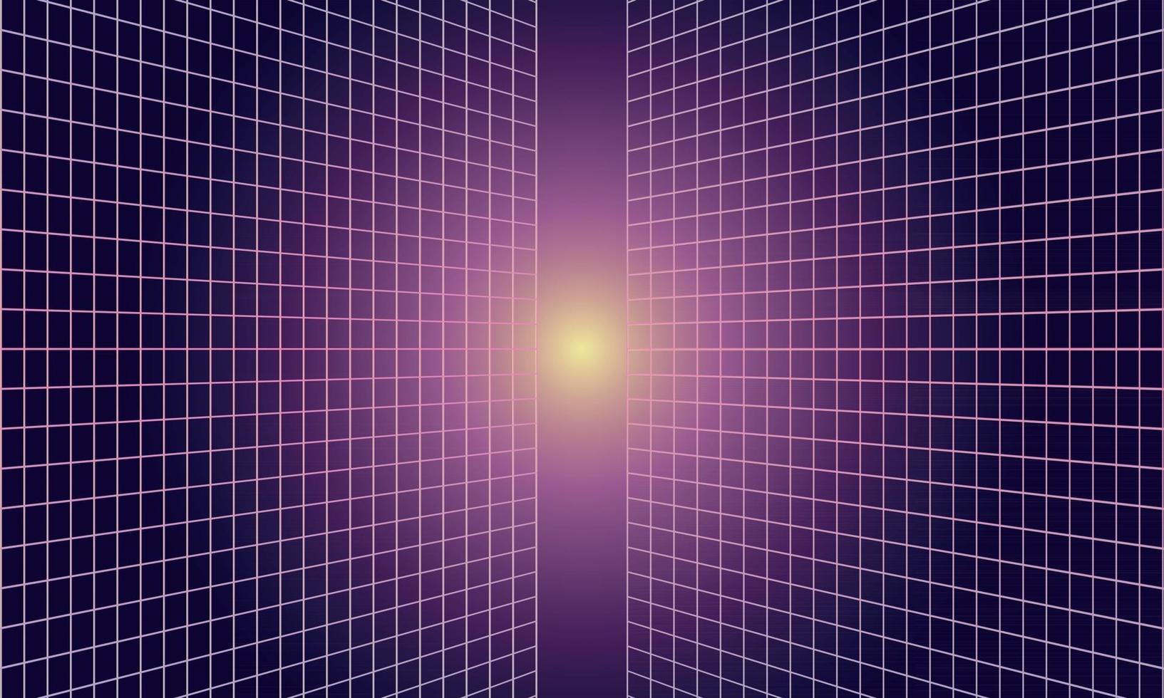 Glow between two 80's style vaporwave neon grids vector