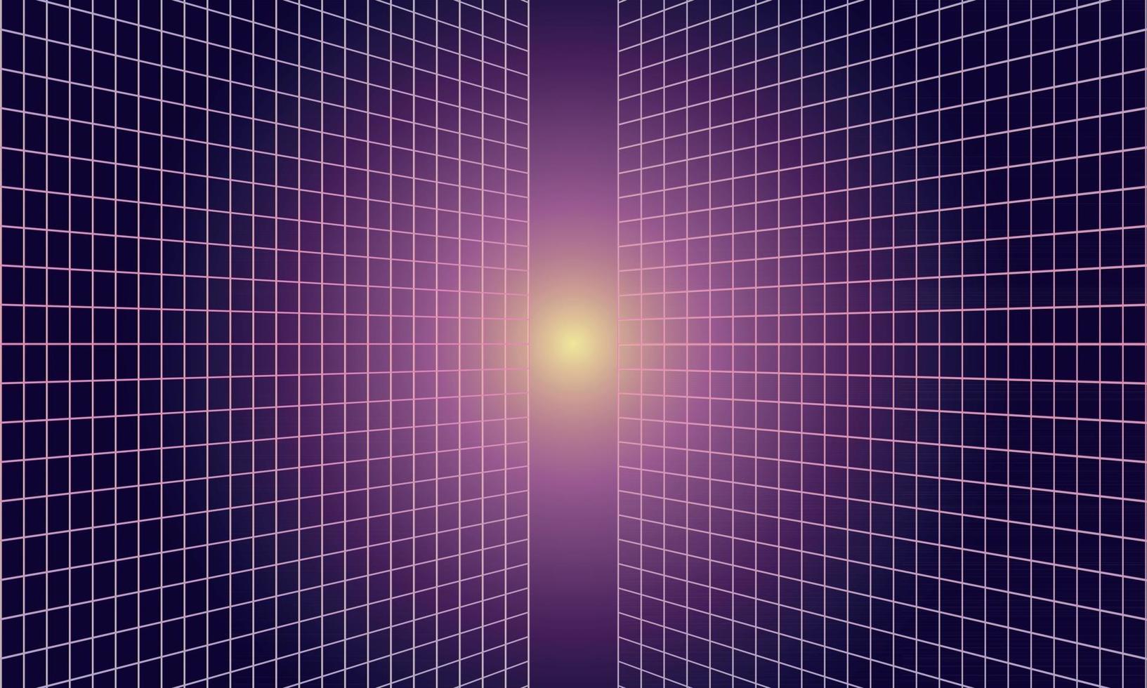 Glow between two 80's style vaporwave neon grids vector