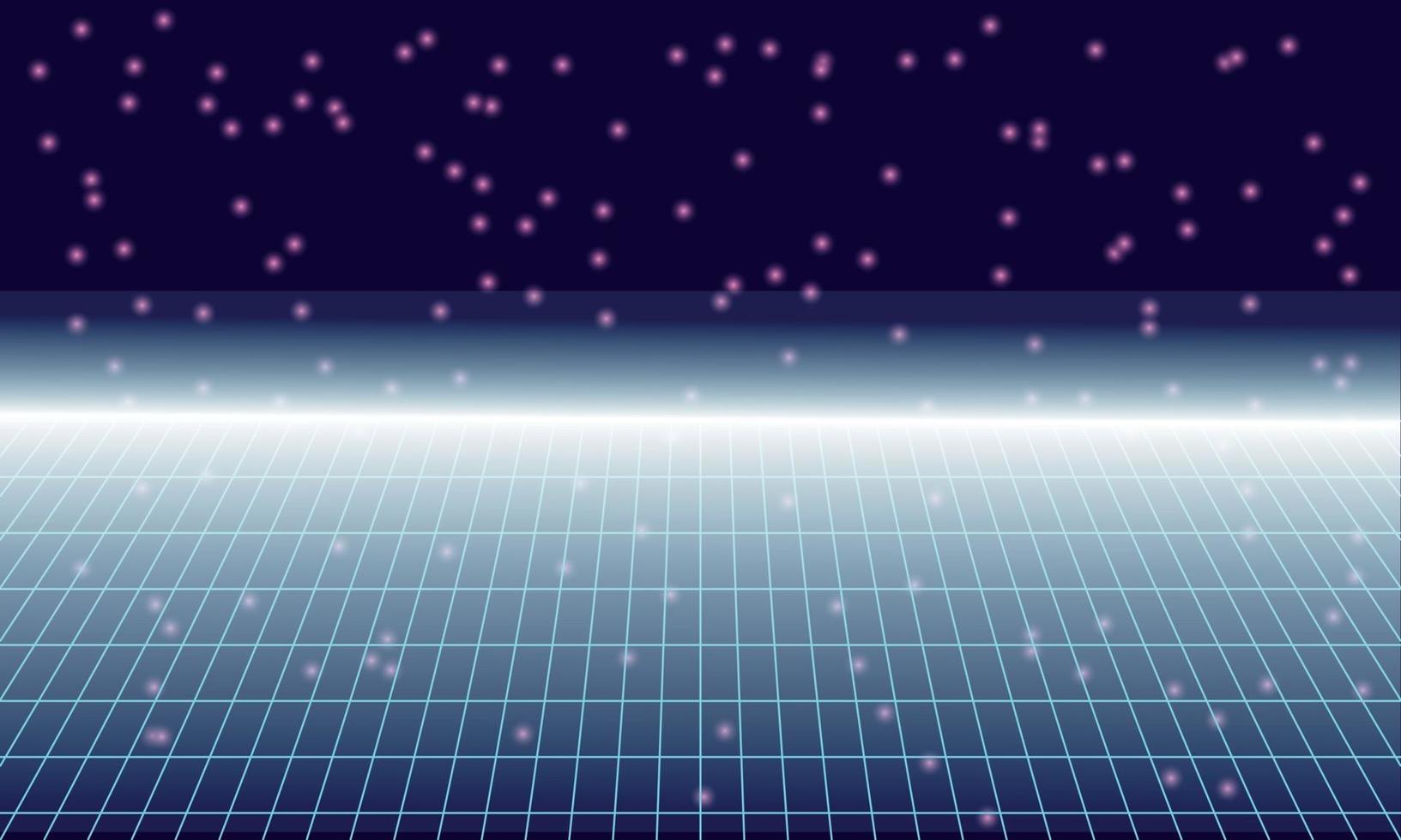 Vintage vaporware 80 background with glowing neon grids between stars vector