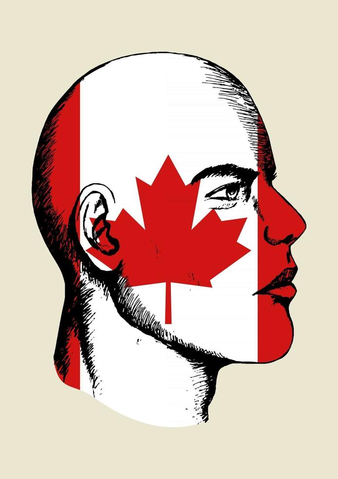 Sketch illustration of a face with Canadian insignia vector