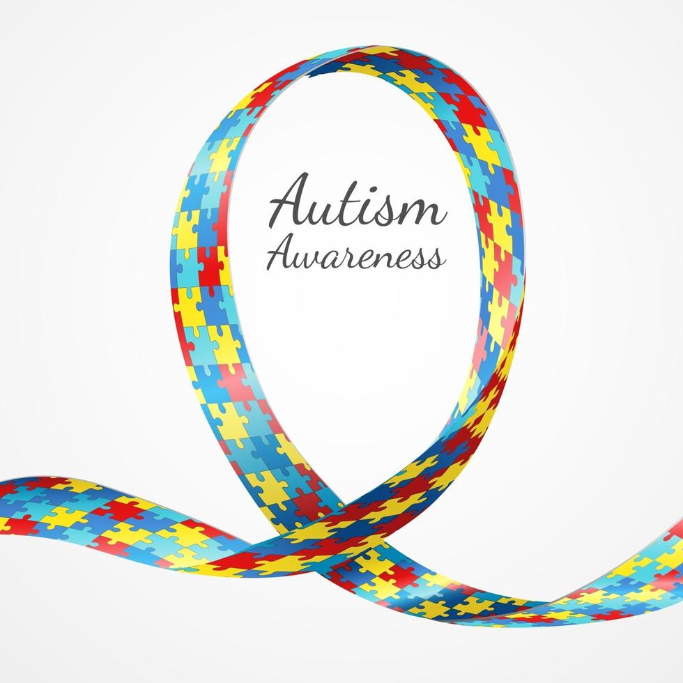 Autism Awareness Colorful Puzzle Ribbon vector