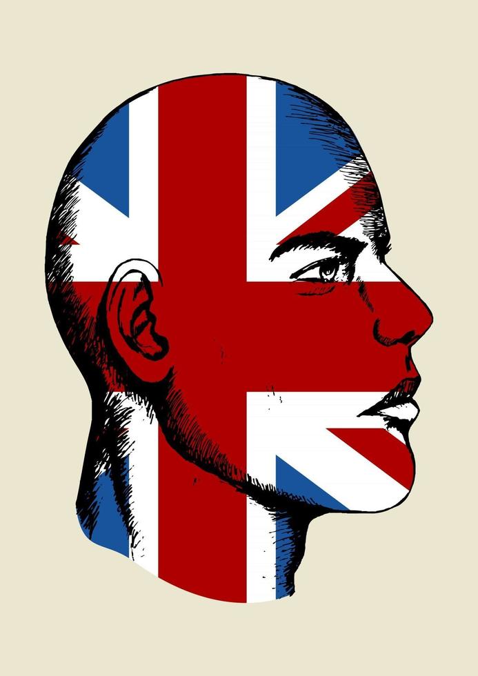 Sketch illustration of a face with United Kingdom insignia vector