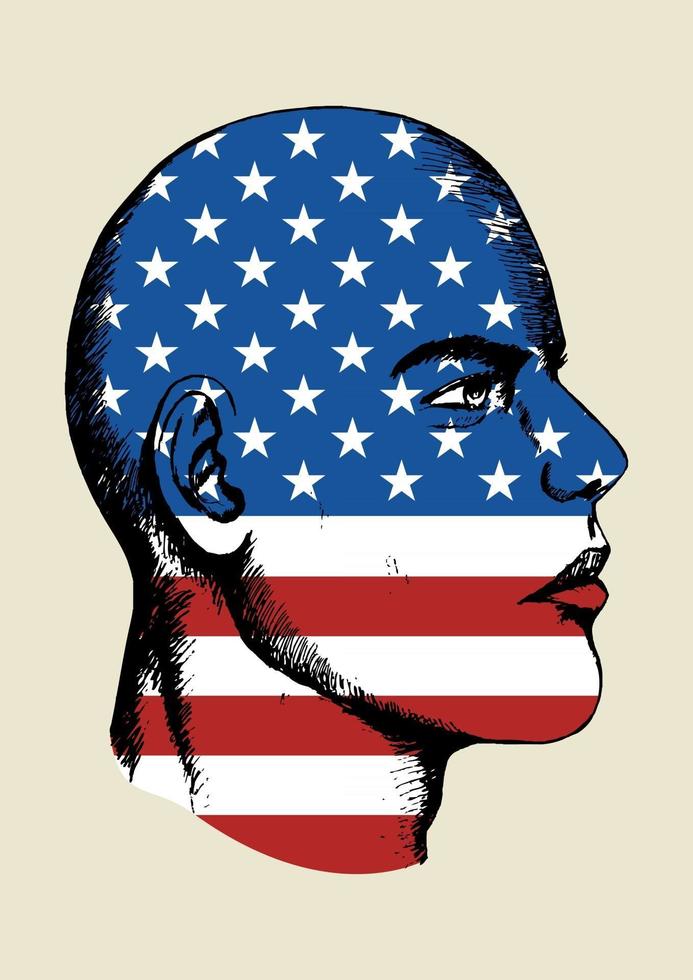 Ilustración de boceto de una cara con insignia de Estados Unidos vector