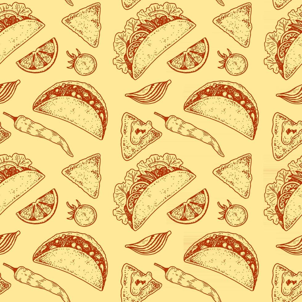 Mexican food seamless pattern with taco vector