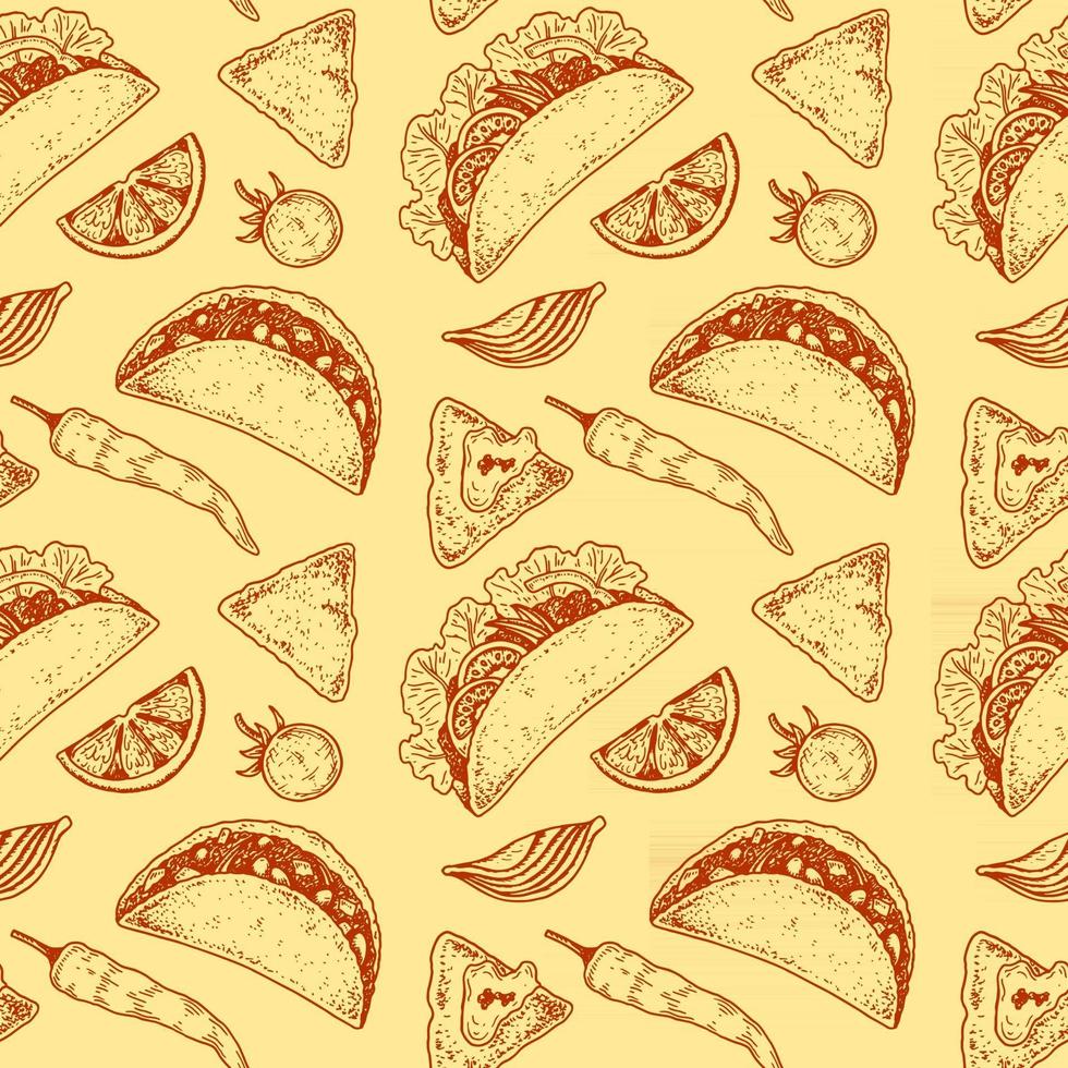 Mexican food seamless pattern with taco vector