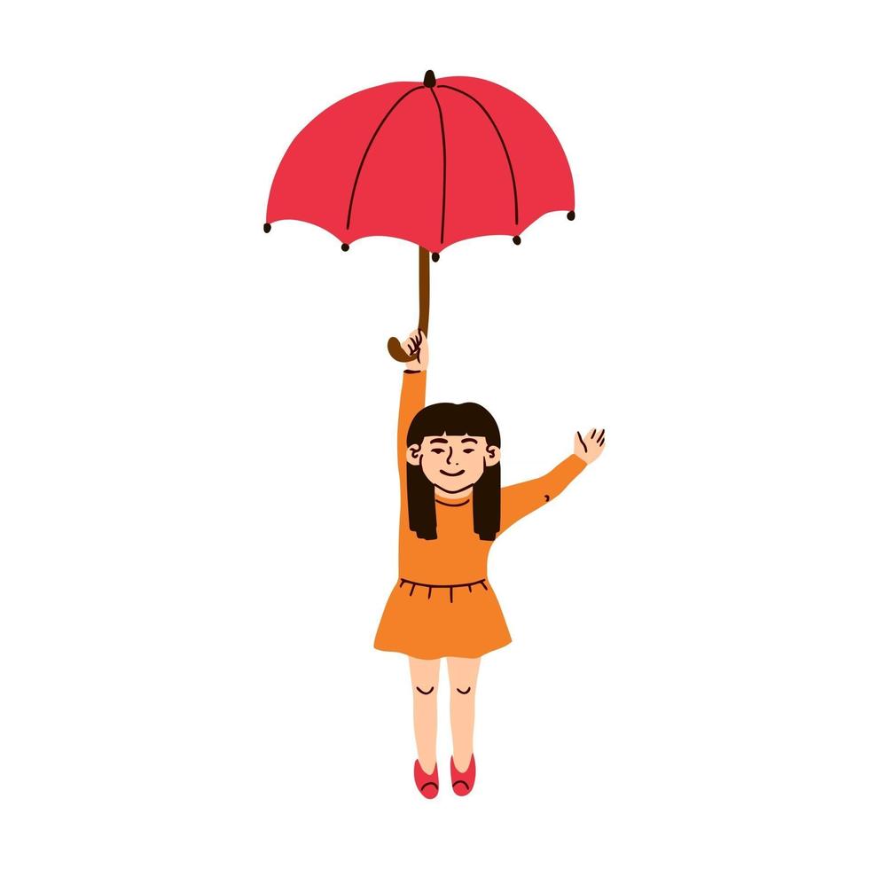 Vector colorful illustration of a little girl holds an umbrella