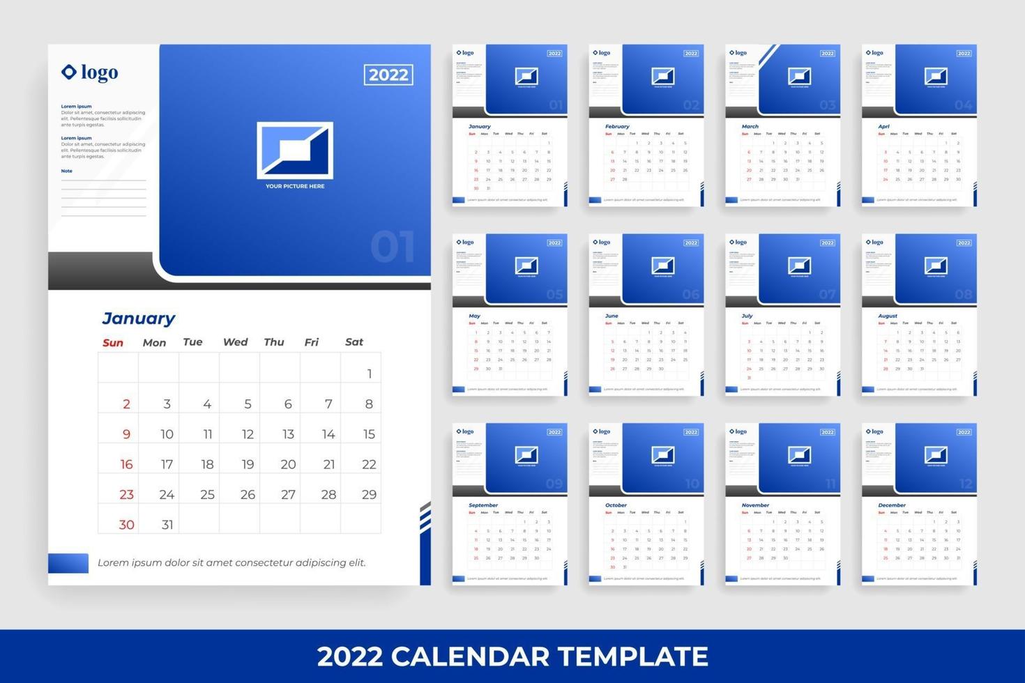 2022 calendar template vector