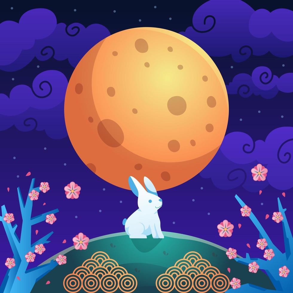 luna y conejo en celebración de mediados de otoño vector